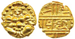 Nayakas of Chitradurga, Gold Durgi Pagoda or Hon, 3.30g, obv. Krishna as Bal Gopala, rev. 