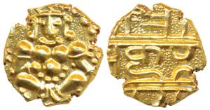 Nayakas of Chitradurga, Gold Durgi Pagoda or Hon, 3.31g, obv. Krishna as Bal Gopala, rev. 