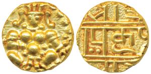 Nayakas of Chitradurga, Gold Durgi Pagoda or Hon, 3.27g, obv. Krishna as Bal Gopala, rev. 