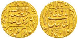 Shah Jahan, Gold Mohur, 10.88g, Patna Mint, RY 22, legend within square area, complete min