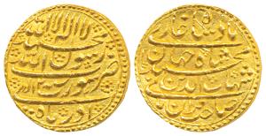 Shah Jahan, Gold Mohur, 10.95g, Surat Mint, Month Azar, RY 2, legend on 4 line type, mint 
