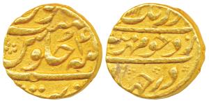 Aurangzeb, Gold Mohur, 10.78g, Tatta Mint, RY 4X (KM 315.46). Very Fine+.