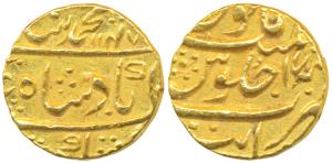Muhammad Shah, Gold Mohur, 11.06g, Khambayat Mint, AH 1147/17 (KM 438.28). Extremely Fine,