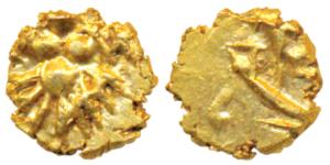Karnataka Region, Lakshmiswara (c. 16 - 17 century AD), Gold ½ Fanam, 0.19g, obv. crude re