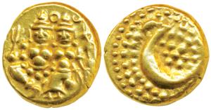 Haider Ali (AH 1174-1197, AD 1761-1782), Gold Pagoda, 3.41g, obv. Shiva and Parvati seated