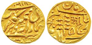 Umaid Singh, Gold Mohur, 10.95g, with the name of George V, obv. Shri in Nagari above Pers