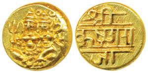 Krishna Raja Wodeyar, Gold Pagoda, 3.42g, Shiva and Parvati on obv; rulers name in Nagari 