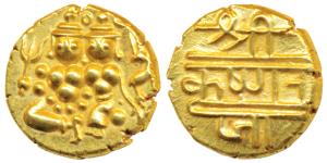 Krishna Raja Wodeyar, Gold Pagoda, 3.43g, Shiva and Parvati on obv; rulers name in Nagari 