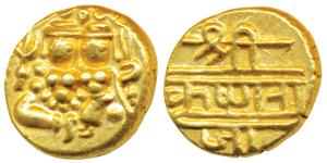 Krishna Raja Wodeyar, Gold Pagoda, 3.45g, Shiva and Parvati on obv; rulers name in Nagari 
