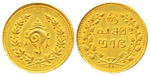 Tulabharam issue (1870-1931 AD), Gold Pagoda, 2.54g, obv. conch shell within wreath, rev. 