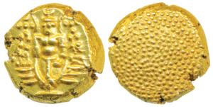 Negapatnam, Gold Pagoda, 3.40g, Lazy J with Lord Vishnu standing, facing front on obv., gr