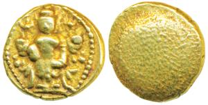Single Swami, Gold Pagoda, 3.4g, obv. Vishnu standing facing front, rev. granulated (Paul 