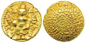 Single Swami, Gold Pagoda, 3.42g, obv. Vishnu standing facing front, rev. granulated (Paul