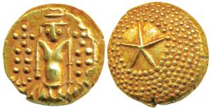 Star Gold Pagoda, 3.37g, single Swami (Balaji-Tirupati) standing facing front on obv., sta