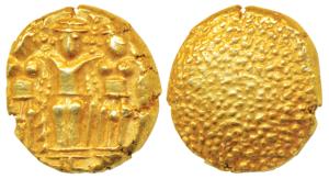 3 Swami Gold Pagoda, 3.37g, Tirupati Balaji in the centre, flanked by his wives Shri Devi 