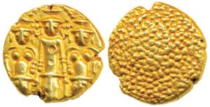 3 Swami Gold Pagoda, 3.41g, Tirupati Balaji in the centre, flanked by his wives Shri Devi 