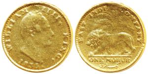 William IV, Gold Mohur, 11.44g, 1835, no initial on truncation, lion and palm tree on rev.