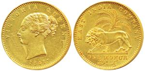 Victoria Queen, Gold Mohur, 11.64g, 1841, Continuous legend, without initial on truncation