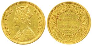 Victoria Empress, Gold Mohur, 1891, V in Jabot (Prid 24). Very Fine+, Rare.
