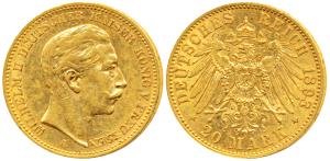 Germany, Prussia, Wihelm II, Gold 20 Mark, 8g, Berlin Mint, 1902 A. (KM 521). Very Fine+, 
