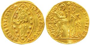 Venice - Italy, Gold Venitian Ducat, 3.44g, obv. Saint Marco standing right, presenting ba