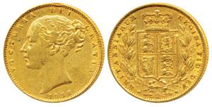 Great Britain, Victoria, Gold Sovereign, 8g, 1856, Young head, Shield on rev. (KM 736.1). 