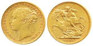 Great Britain, Victoria, Gold Sovereign, 8g, 1871, young head, St. George slaying a dragon