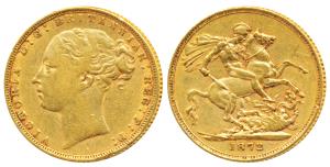 Great Britain, Victoria, Gold Sovereign, 8g, 1872, young head, St. George slaying a dragon