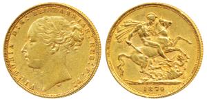 Great Britain, Victoria, Gold Sovereign, 8g, 1874, young head, St. George slaying a dragon