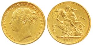 Great Britain, Victoria, Gold Sovereign, 8g, 1878, young head, St. George slaying a dragon