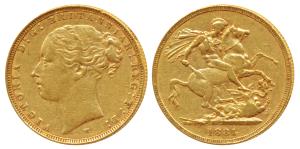 Australia, Victoria, Gold Sovereign, 8g, 1881, young head, ’M’ mint mark for Melbourne Min