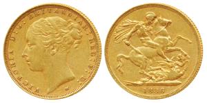 Australia, Victoria Queen, Gold Sovereign, 8g, 1886, young head, ’M’ mint mark for Melbour