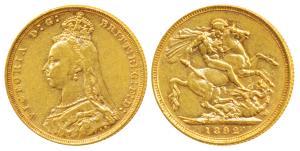 Australia, Victoria Queen, Gold Sovereign, 8g, 1892, Jubilee head, ’M’ mint mark for Melbo