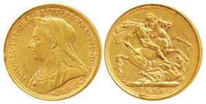 Australia, Victoria Queen, Gold Sovereign, 8g, 1894, Veiled head, ’S’ mint mark for Sydney