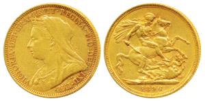 Australia, Victoria Queen, Gold Sovereign, 8g, 1896, Veiled head, ’M’ mint mark for Melbou
