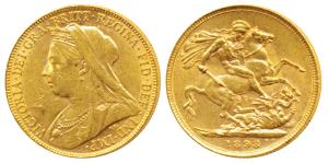 Great Britain, Victoria Queen, Gold Sovereign, 8g, 1898, Veiled head, St. George slaying a