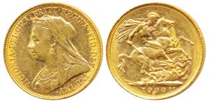 Australia, Victoria Queen, Gold Sovereign, 8g, 1900, Veiled head, ’M’ mint mark for Melbou