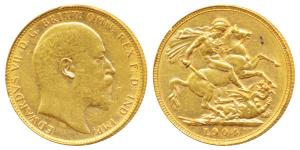 Australia, Edward VII, Gold Sovereign, 8g, 1904, ’P’ mint mark for Perth Mint, St. George 