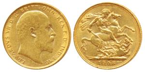 Great Britain, Edward VII, Gold Sovereign, 1908 (KM 805). Very Fine+.