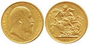 Great Britain, Edward VII, Gold Sovereign, 1909 (KM 805). About Extremely Fine.