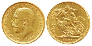 Great Britain, George, Gold Sovereign, 1911 (KM 820). About Extremely Fine.