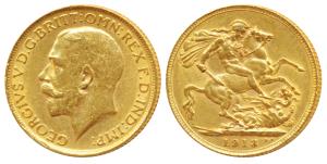 Great Britain, George, Gold Sovereign, 1913 (KM 820). About Extremely Fine.