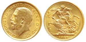 Great Britain, George, Gold Sovereign, 1914 (KM 820). About Uncirculated.