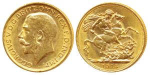 Australia, George V, Gold Sovereign, 8g, 1915, ’M’ mint mark for Melbourne Mint (KM 29). E