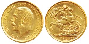 Australia, George V, Gold Sovereign, 8g, 1916, ’S’ mint mark for Sydney Mint (KM 29). Abou