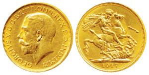 Australia, George V, Gold Sovereign, 8g, 1917, ’P’ mint mark for Perth Mint (KM 29). About