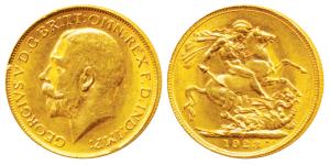 Australia, George V, Gold Sovereign, 8g, 1923, ’P’ mint mark for Perth Mint (KM 29). Sligh