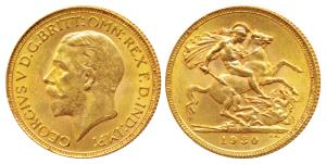 South Africa, George V, Gold Sovereign, 8g, 1930, ’SA’ mint mark for South Africa, St. Geo