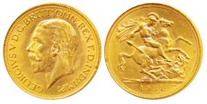 South Africa, George V, Gold Sovereign, 8g, 1931, ’SA’ mint mark for South Africa, St. Geo