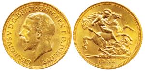 South Africa, George V, Gold Sovereign, 8g, 1932, ’SA’ mint mark for South Africa, St. Geo